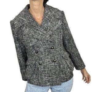 Preppy old money Mac & Jac grey wool blend tweed blazer jacket L
